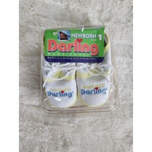 Vintage Infant Newborn Crib Shoes "Mommy's Darling" Sz 1 Darling‎ Lace Up Soft